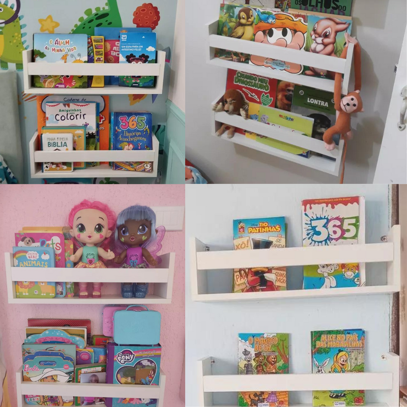 Kit 2 Prateleira Nicho Livros Infantil  50cm Branca