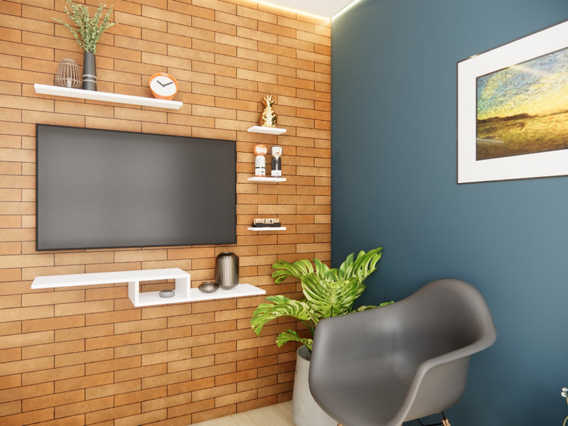 Kit Rack para TV Suspenso + 4 prateleiras em MDF Sala Branco