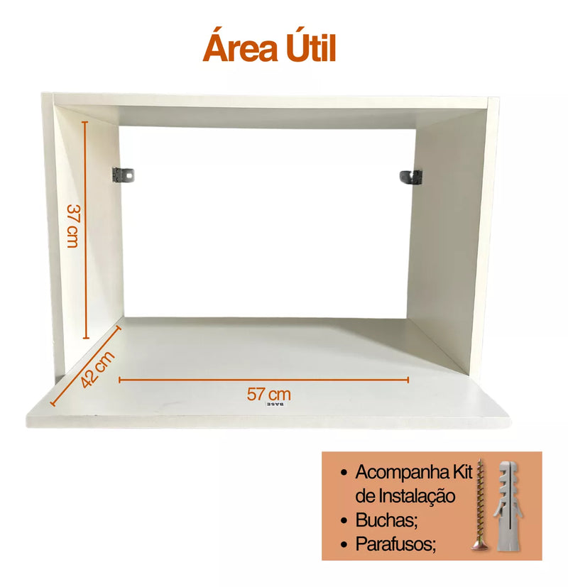 Armário Suspenso Para Microondas Até 38l Mdf Branco 60x42 - Branco